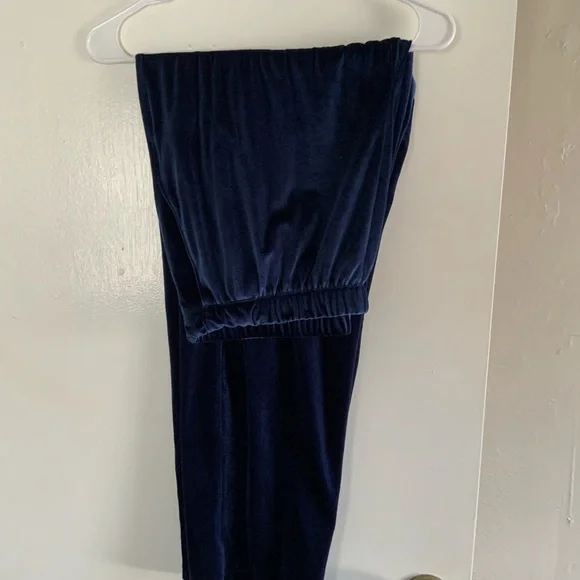 Lands' End Petite Large Navy Velvet elastic pants - Picture 2 of 3